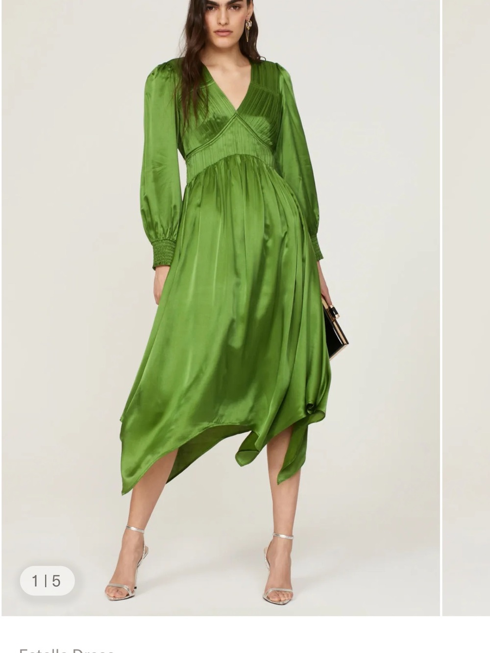 AllSaints Estelle Dress Green Satin Midi Dress MSRP $399 UK 6 / US 2